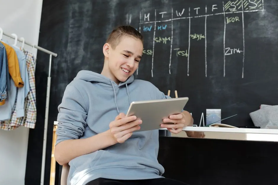 Student reading on a tablet